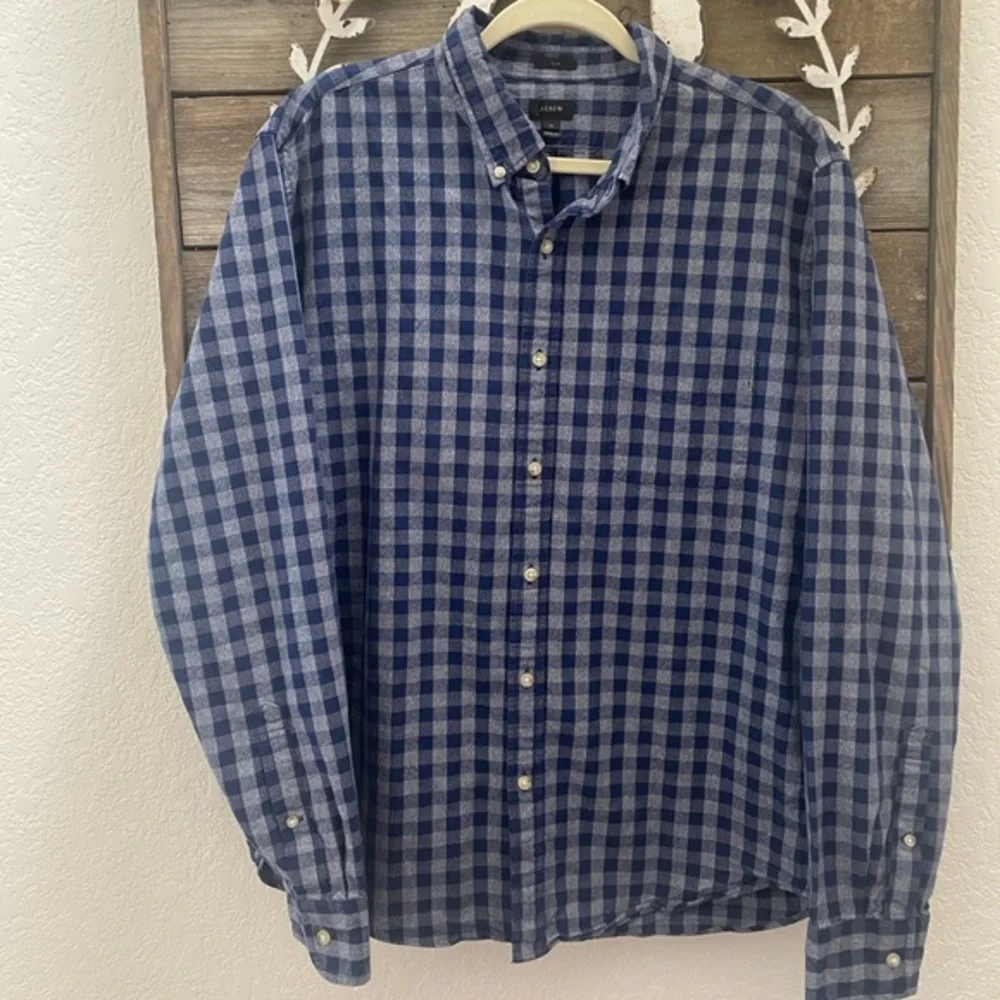 J. Crew‎ Jaspe blue cotton gingham button down slim fit men’s XL